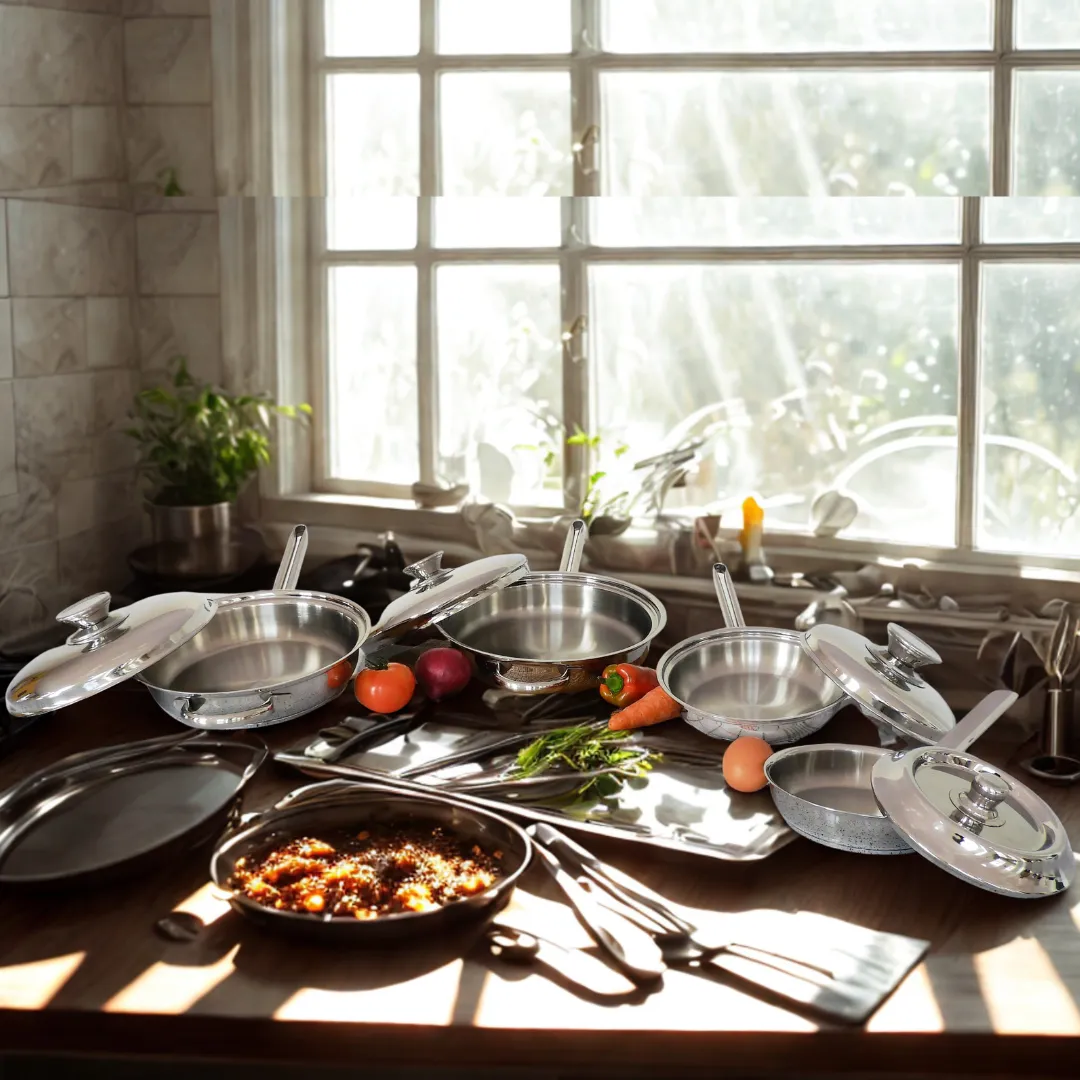 Juego de Sartenes Gourmet (Set x3) | Cocina Saludable de Acero Inoxidable Quirúrgico ISALUE